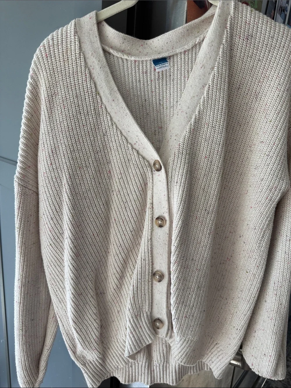 Old Navy Cream Speckled Button-Up Cardigan